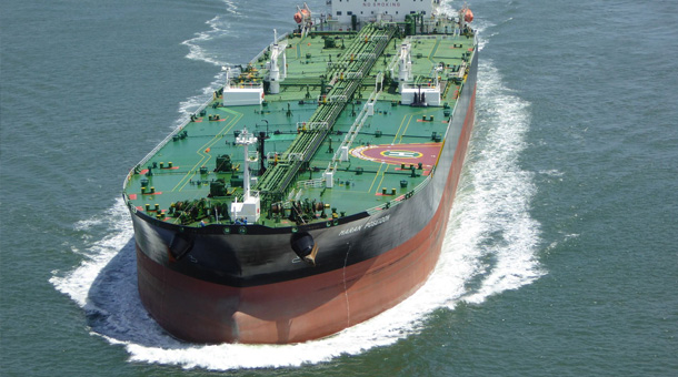 Tanker vessel loading middle distillates at a terminal
